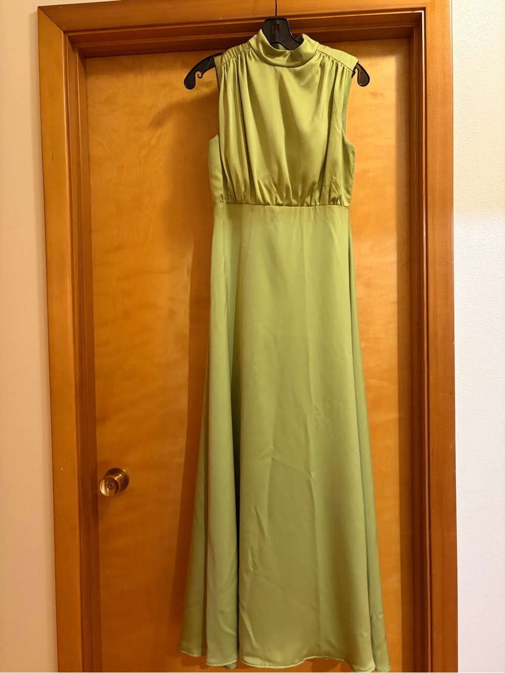 Sleeveless High-Neck Avocado Green Maxi Dress